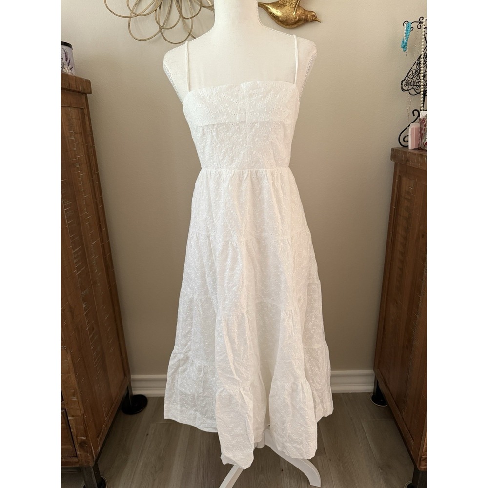 NWT Line & Dot White Eyelet Cotton Maxi Dress Open Back Tiered Size Small